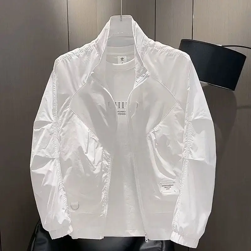 Summer Thin Ventilation Sunscreen Clothing Men Fashion Simplicity All-match Loose Flip Collar Solid Color Pleated Coat JJ176