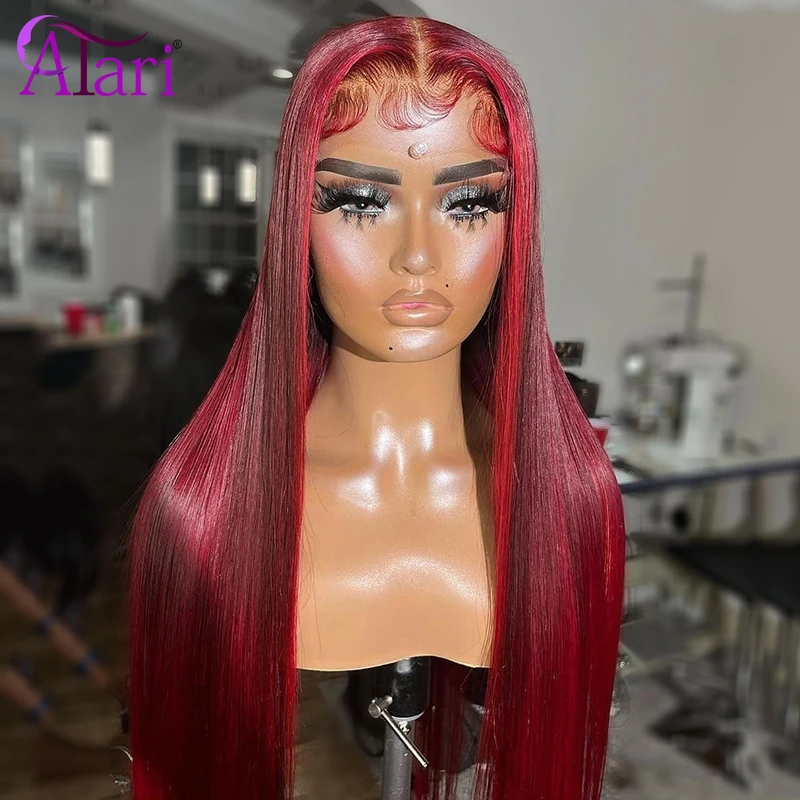 5x5 Lace Closure Wig Ombre Red Transparent 13x4 Lace Front Human Hair Wigs Brazilian Straight Lace Frontal Wigs Pre Plucked