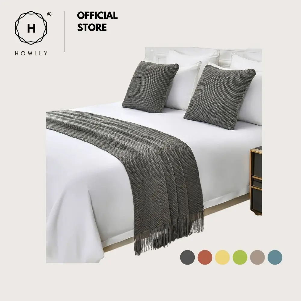 

Homlly Ribbed Decorative Pillow Cushion Covers with Bed Runner Throw