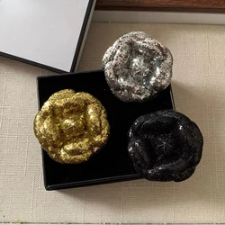 High End French Sequin Camellia Brooch Women's Luxury Accessory Pins Suit Jacket Lapel Dress Corsage