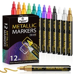 Metallic Markers Medium Point Metallic Marker Pens for Black Paper,Art Rock Painting,Card Making,Metal,Ceramics,Glass,Set of 12