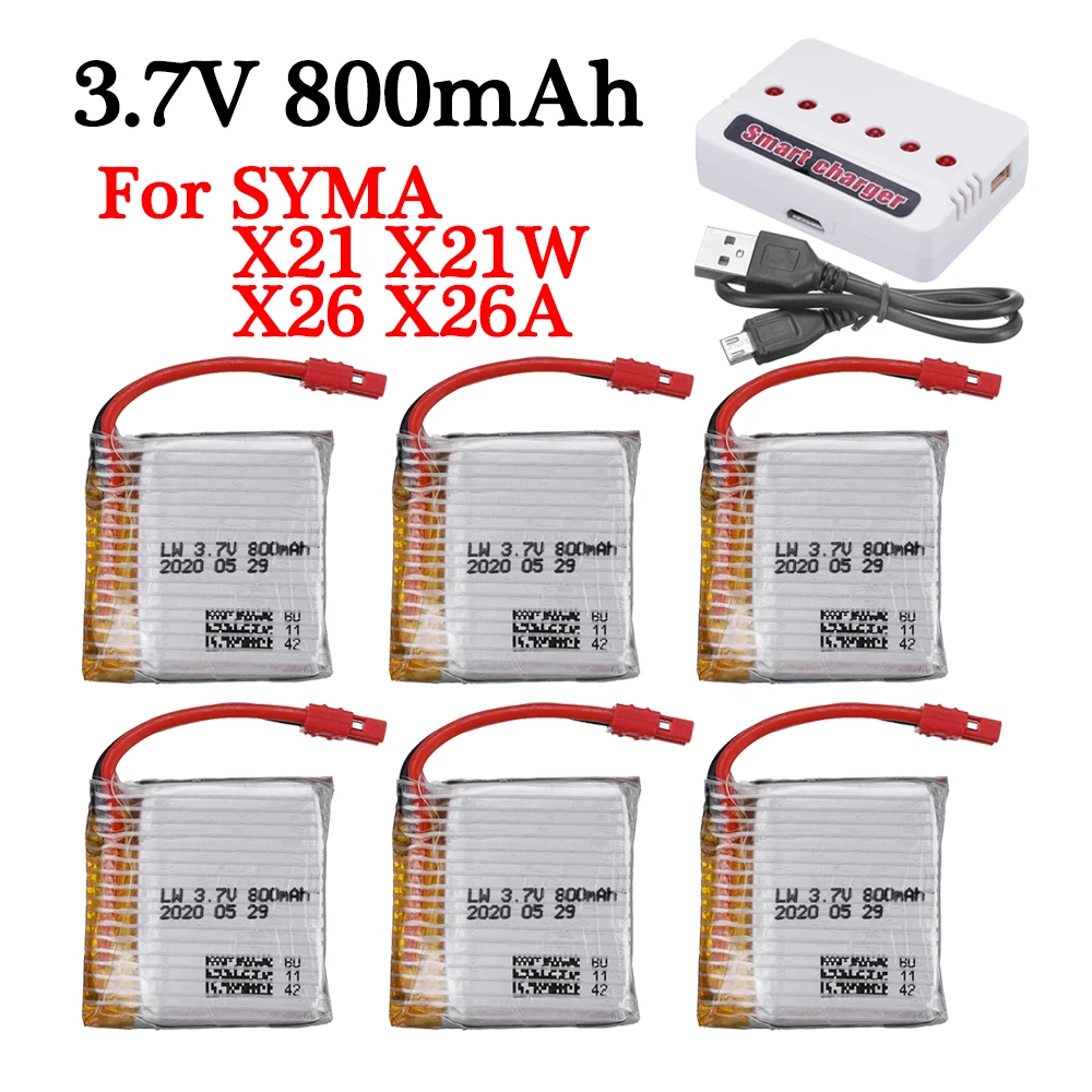 

Обновленный Аккумулятор 3,7 в 800 мАч для SYMA X21 X21W x26 X26A, запчасти для квадрокоптера с дистанционным управлением, комплекты зарядных устройств X21 X21W x26 X26A