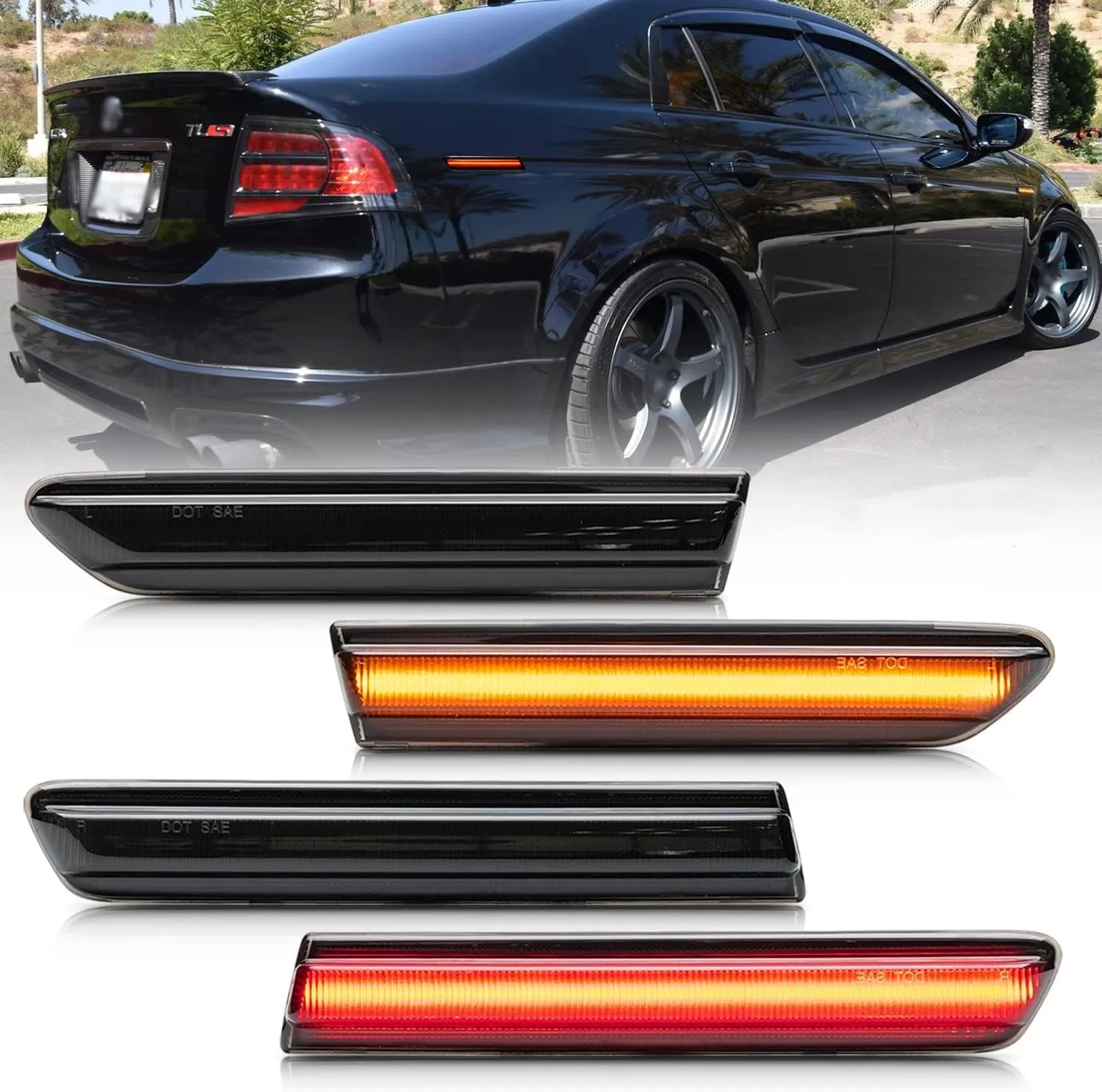 

4pcs LED Side Marker Light Smoked Lens Red Amber Car Fender Marker Light For Acura TL 2004-2008