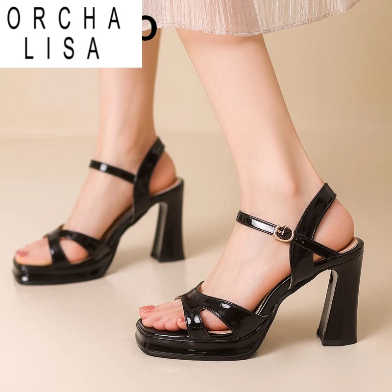 

ORCHA LISA Design Женские сандалии с квадратным носком и блочным каблуком, платформа 9 см, 2 см, ремешок с пряжкой, большие размеры 43 44 45 46 Туфли для свиданий и вечеринок