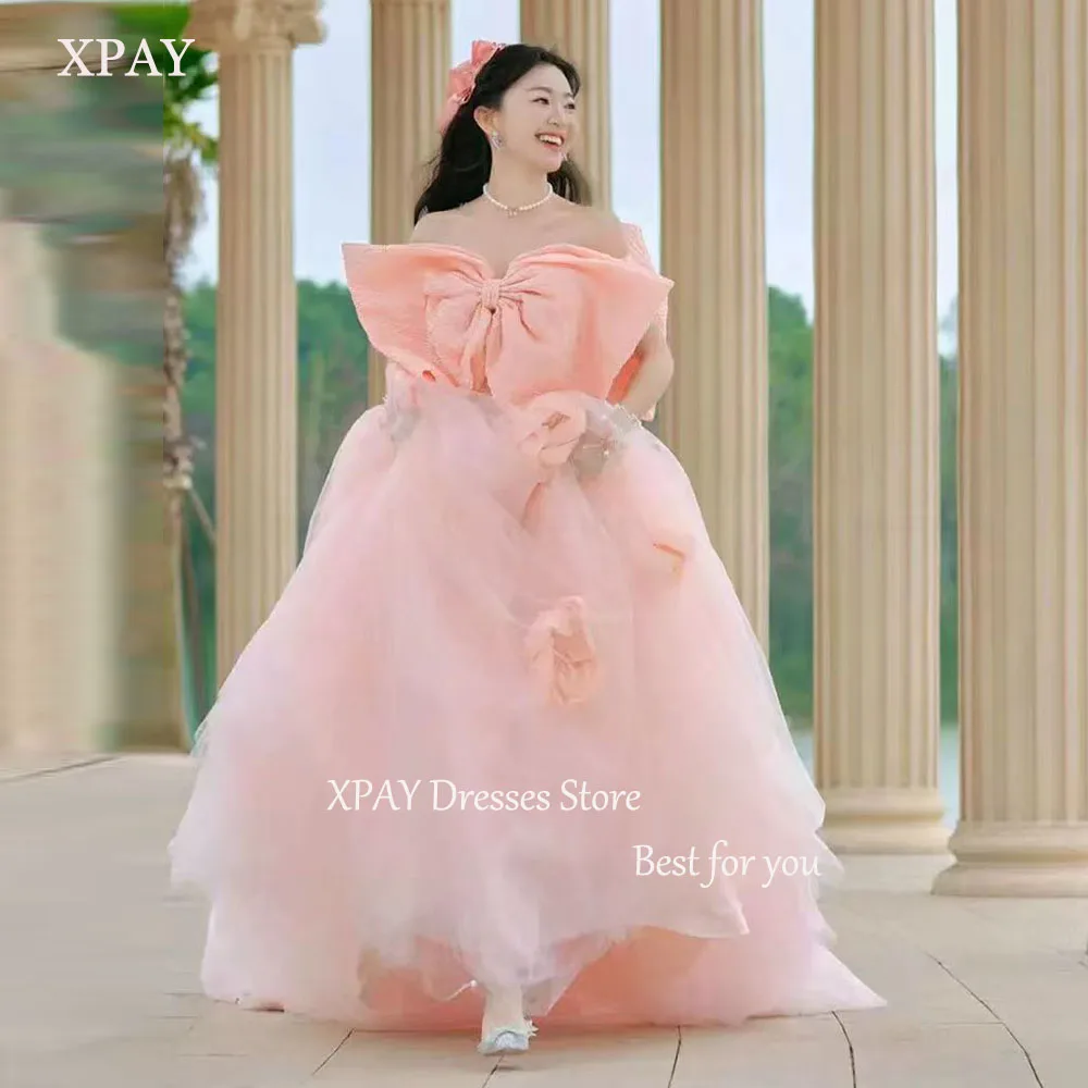 XPAY Korea Wedding Shooting Dreses Big Bow Princess Pink Bridal Gown A-line Sweep Train Elegant Wedding Ball Gown Custom Made