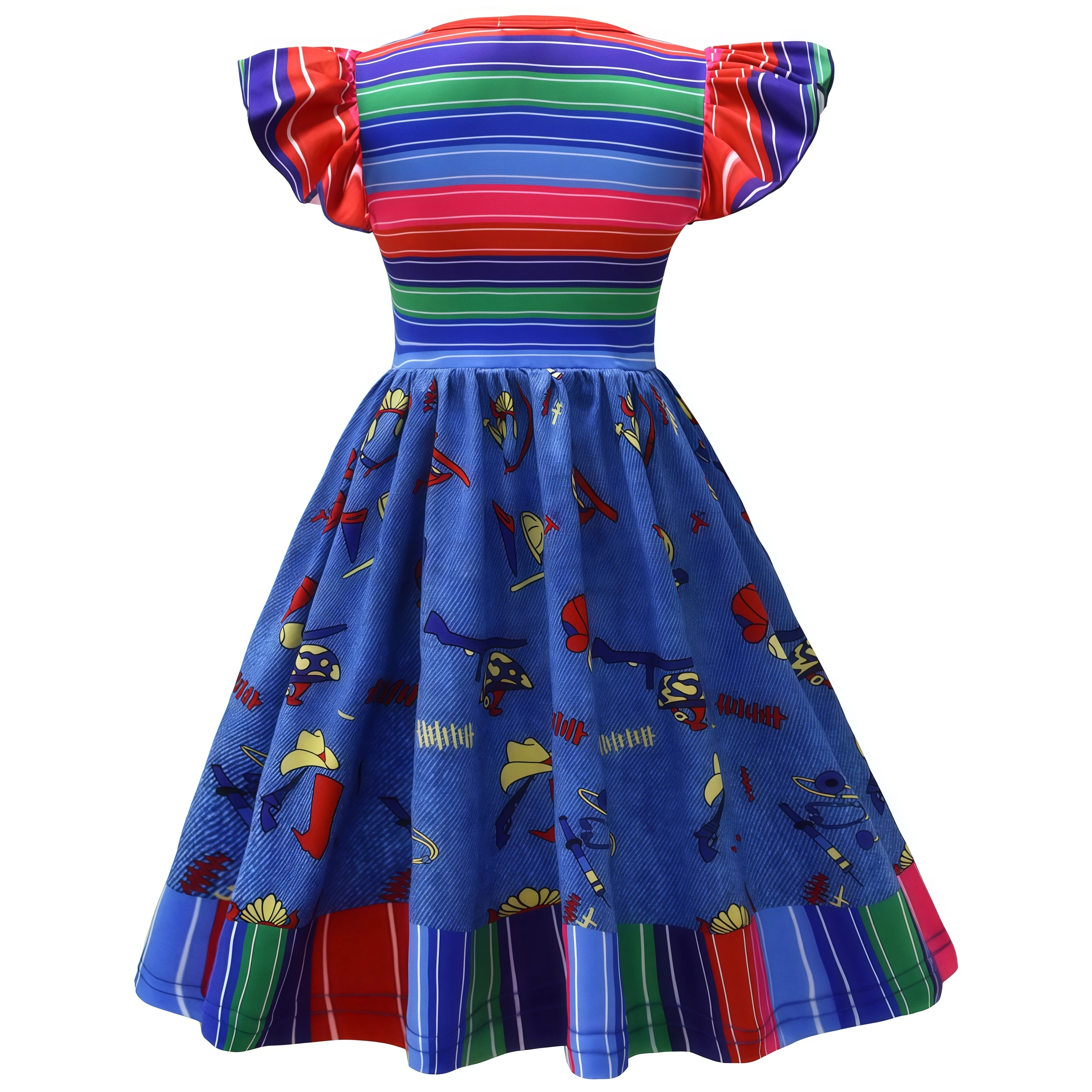 Horror Chucky Halloween Girls Costume Child Play Rainbow Striped Dress For Kids Birthday Gift Casual Festival Carnival Outfit