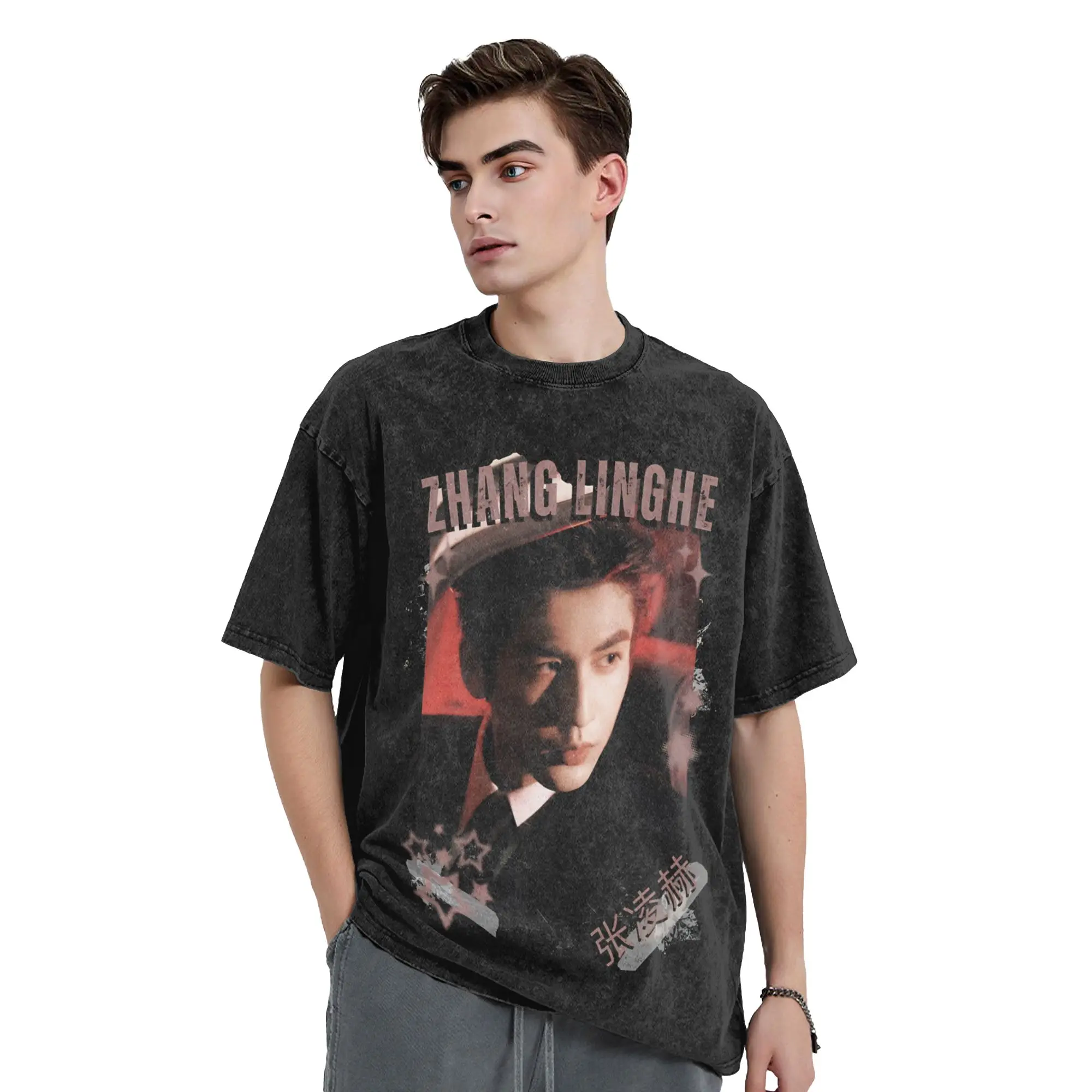 Zhang LingHe Washed T Shirt Streetwear Hip Hop Fashion T-Shirts C-Drama Actor Tee Shirt Men Women Short Sleeve Harajuku Summer