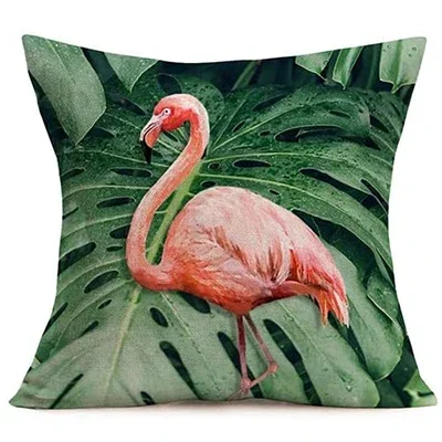 Tropical Summer Green Leaf Pillow Cover Rainforest Palm Red Flamingo Pattern Decorative Sofa Cushion Cover 45X45cm