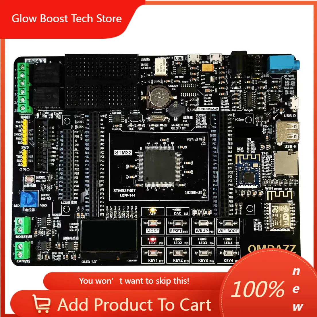 

NYSTM32 ARM DIY kit DEMO Board STM32F407Z PCB Development Board with Bluetooth ESP8266 WiFi, Master/Slave USB Device, Audio