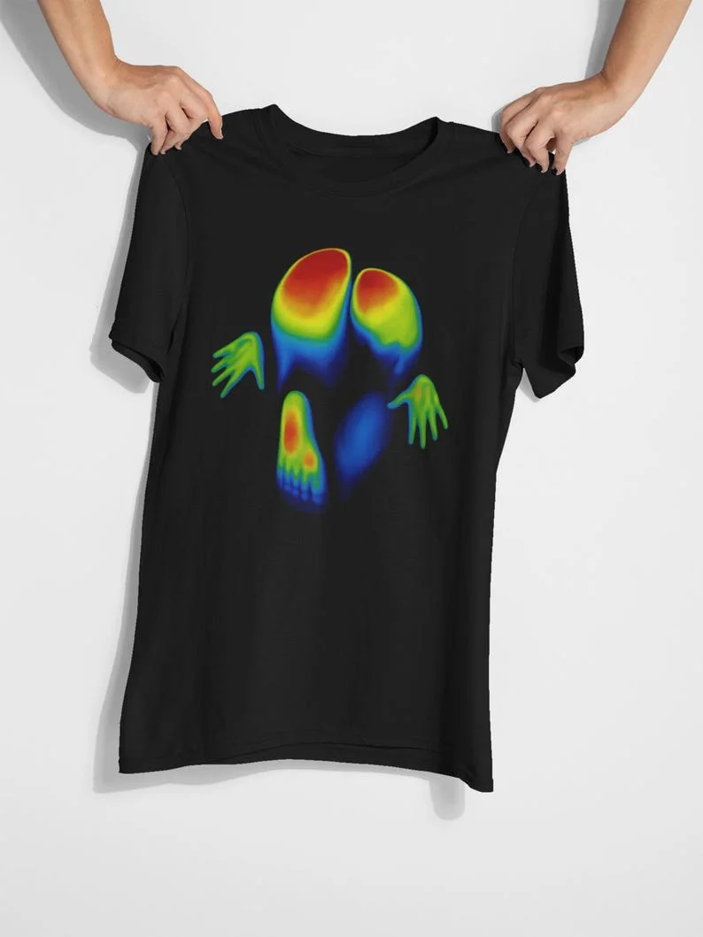 عارية الظل الحرارة خريطة قميص متعة الحرارة تي شيرت مطبوع الوهم البصري قميص جريئة الكبار الفكاهة تي شيرت أسود للجنسين هدية الشارع ارتداء