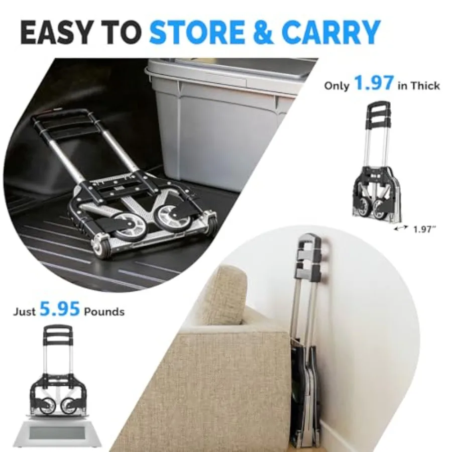 Folding Hand Truck Aluminum Portable Folding Hand Cart 165lbs Capacity Hand Cart and Dolly Ideal for Home Auto Office Travel Us view 3