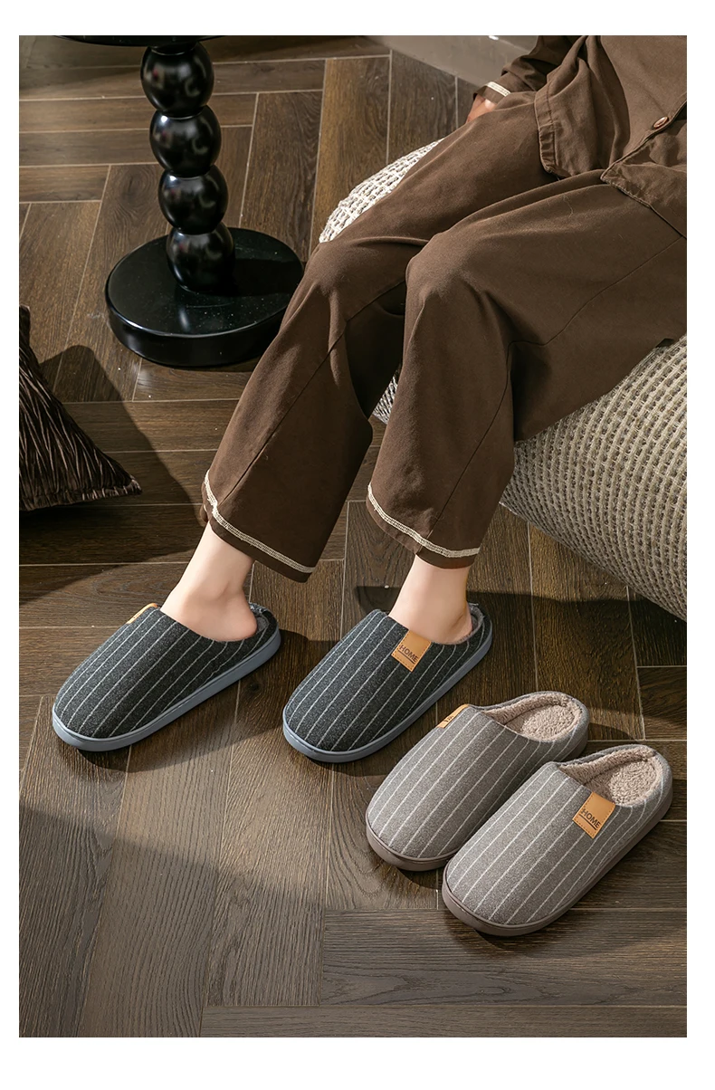 Gemütliche Clog-Hausschuhe aus Stoff mit vertikalen Streifen, Unisex, weich, warm, rutschfest, leicht, bequem, für Paare, Winter-Hausschuhe – Detail 5