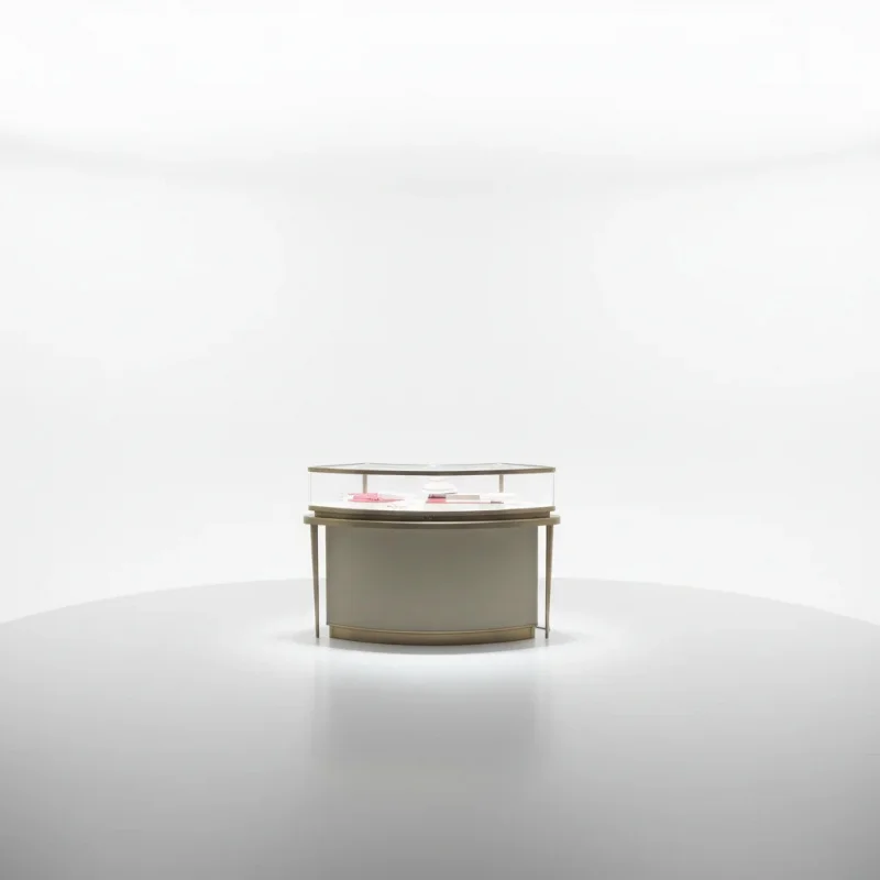 custom.Hot Sale Curved Jewelry Showcases Hot Bending Glass Jewellery Display Cabinet  with Factory