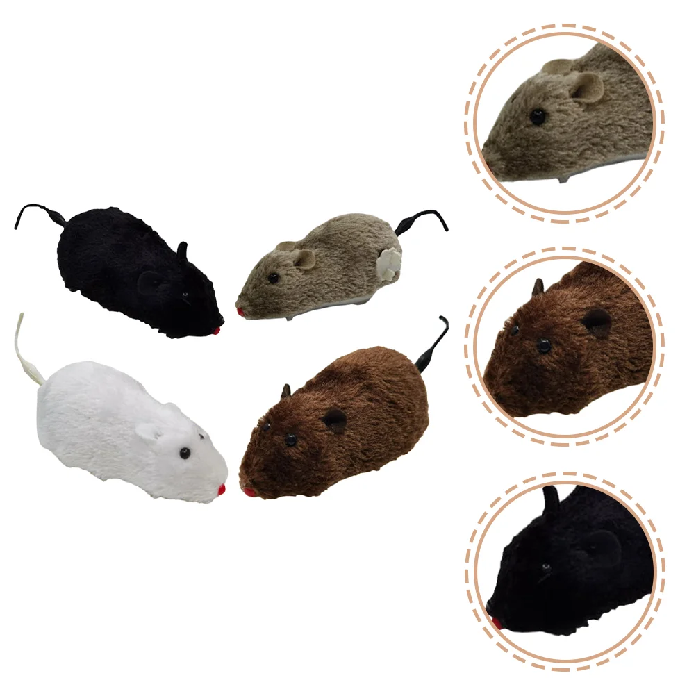 4 Pcs Plush Clockwork Mouse Fake Wind up Cat Toy Mice Will Move Chasing Toys for Indoor Cats