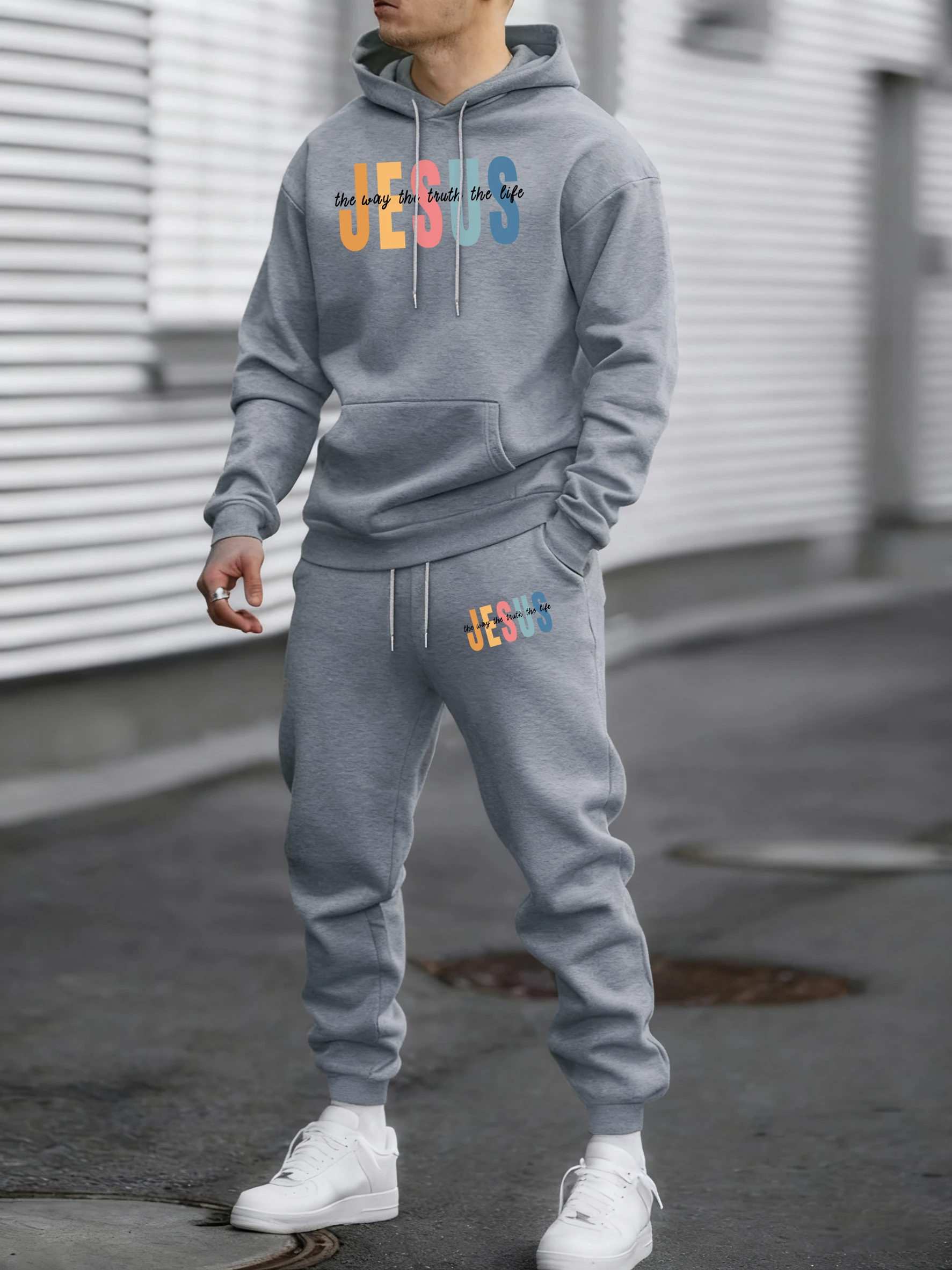 

Jesus Color Letter Creative Print Man Trackshuit All-Match Simple Pants Autumn Fleece Casual Hoodies Unisex Loose Clothing