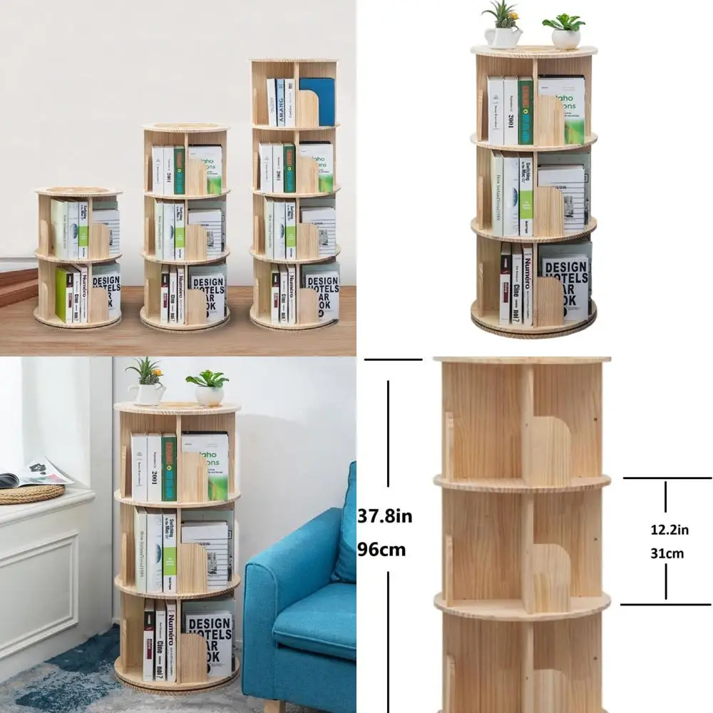 

Wooden Rotating Bookshelf 360 Display Floor Standing Bookcase Storage Rack for Kids&Adults Multi-Functional Bookshelf Organizer