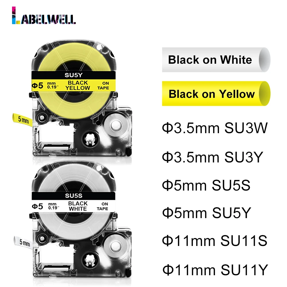 Epson Tube thermorétractable Compatible SU5S SU5Y SU3W SU3Y SU11S SU11Y 3.5/5/11mm Ruban d'étiquettes pour Epson LW-300 LW-400 étiqueteuse 1 pièce