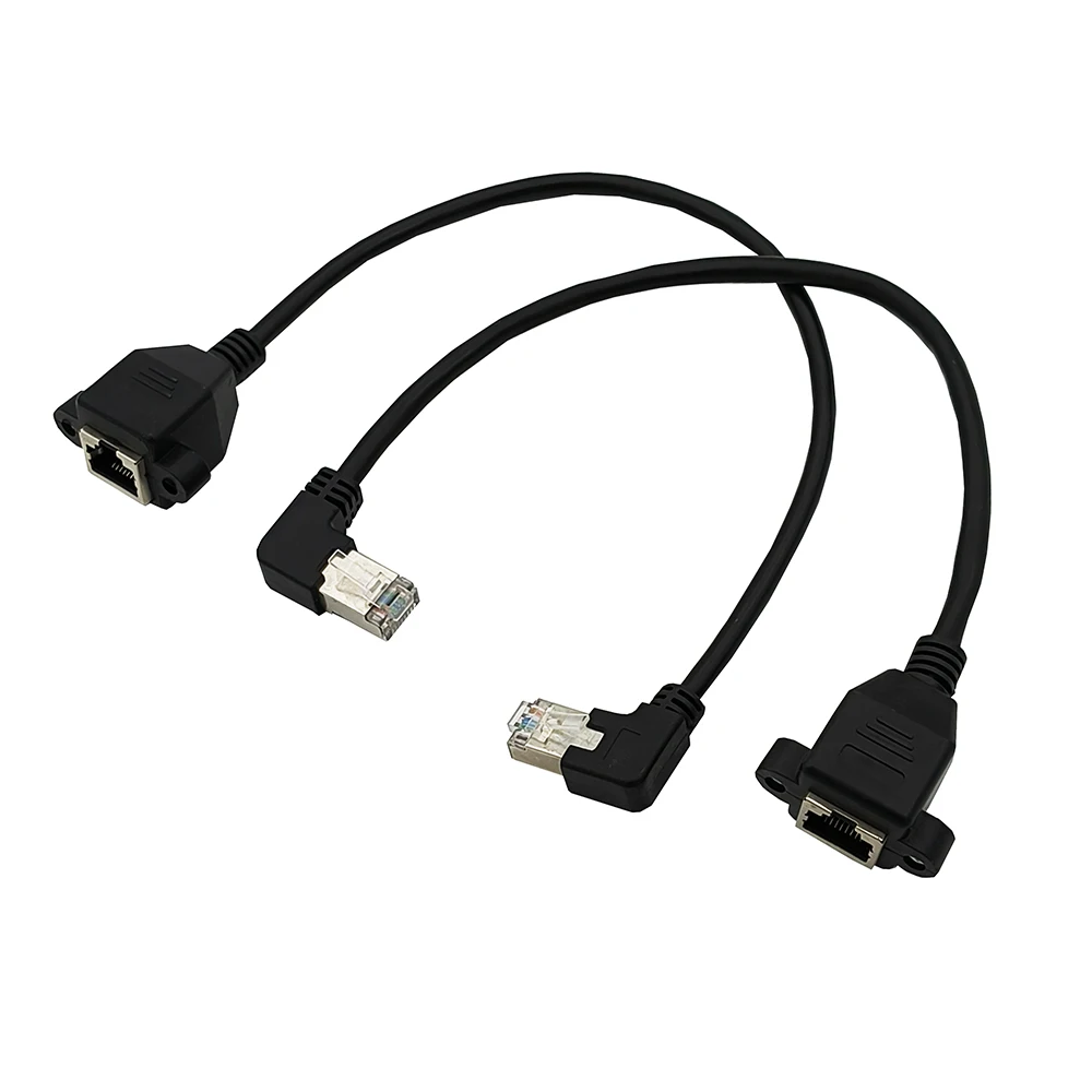 30CM RJ45 Male Right/Left Angled to RJ45 Female Panel Mount Ethernet LAN Network Extension Adapter Cable