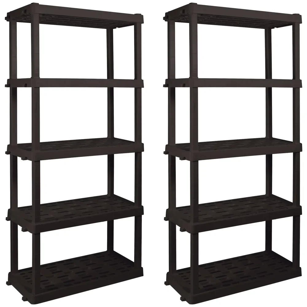 

Hyper Tough 74" H x 18" D x 36" W 5 Shelf Plastic Garage Shelves, Pack of 2 Storage Shelving, Black 750 lbs Capacity