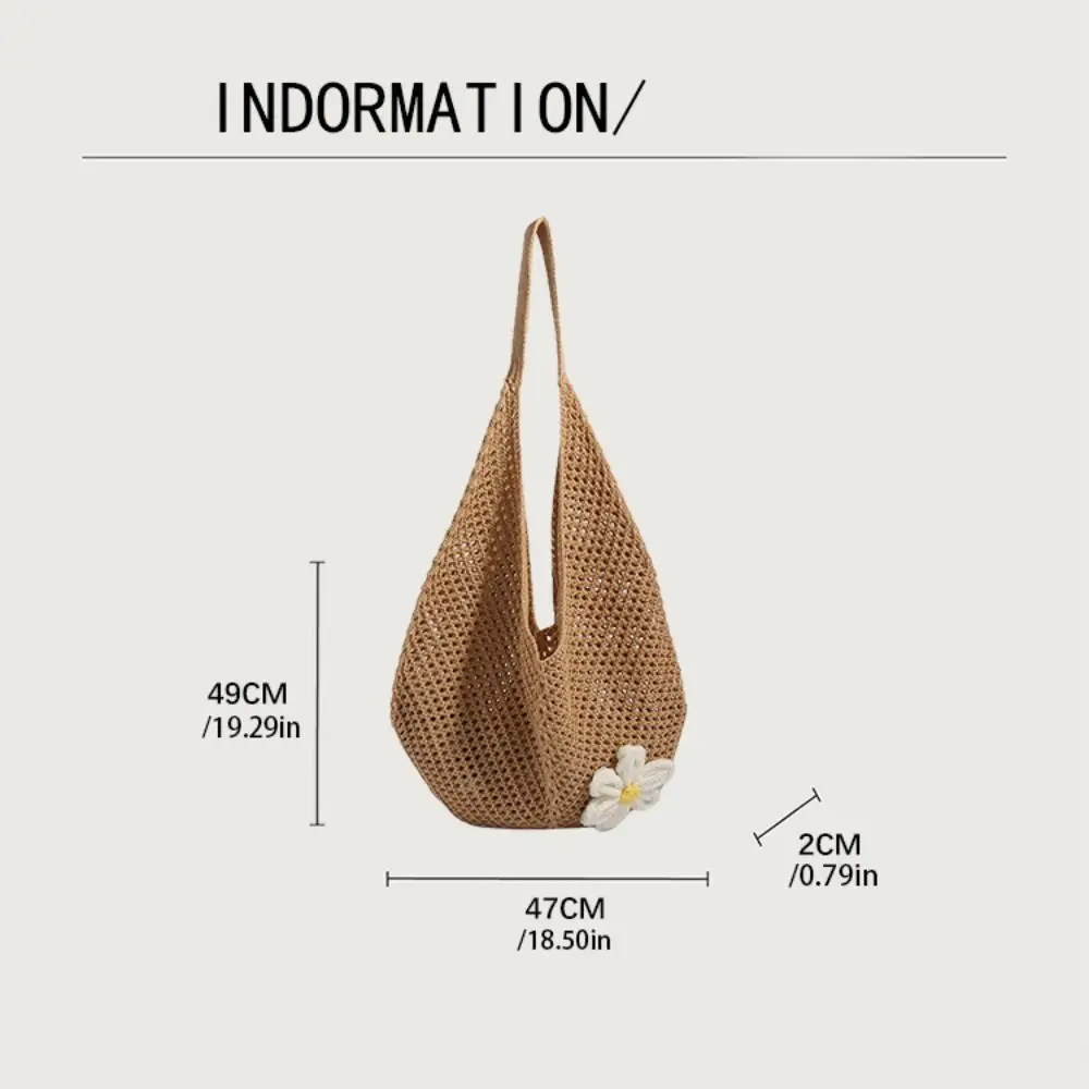 Fashion Hollow Out Weave Straw Bag Beach Handbag Bohemian Style Beach Bag Lazy Style Large Capacity Hollow Tote Bag Vacation