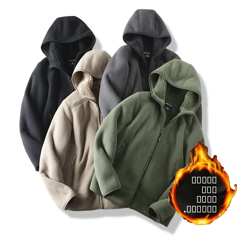 

Thiened Fce Windproof Warm Cotton Jaet Autumn Winter Men's Hooded Double-sided Fluffy Faion Casual Outerwear
