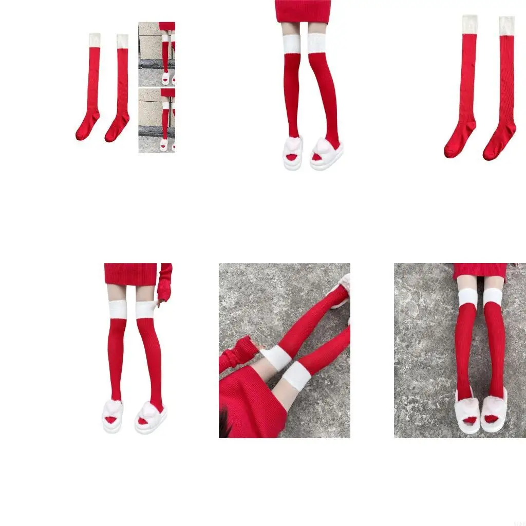 

Y3ne Рождественские бедро высокие длинные носки для женщин плюшевые сплайсинг на коленные чулки