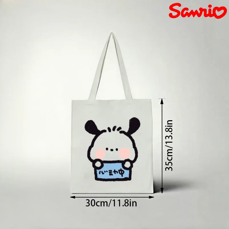 

1pc Sanrio Pochacco Canvas Tote Bag, Minimalist Print Casual Shoulder Bag, Eco-friendly Reusable Handbag