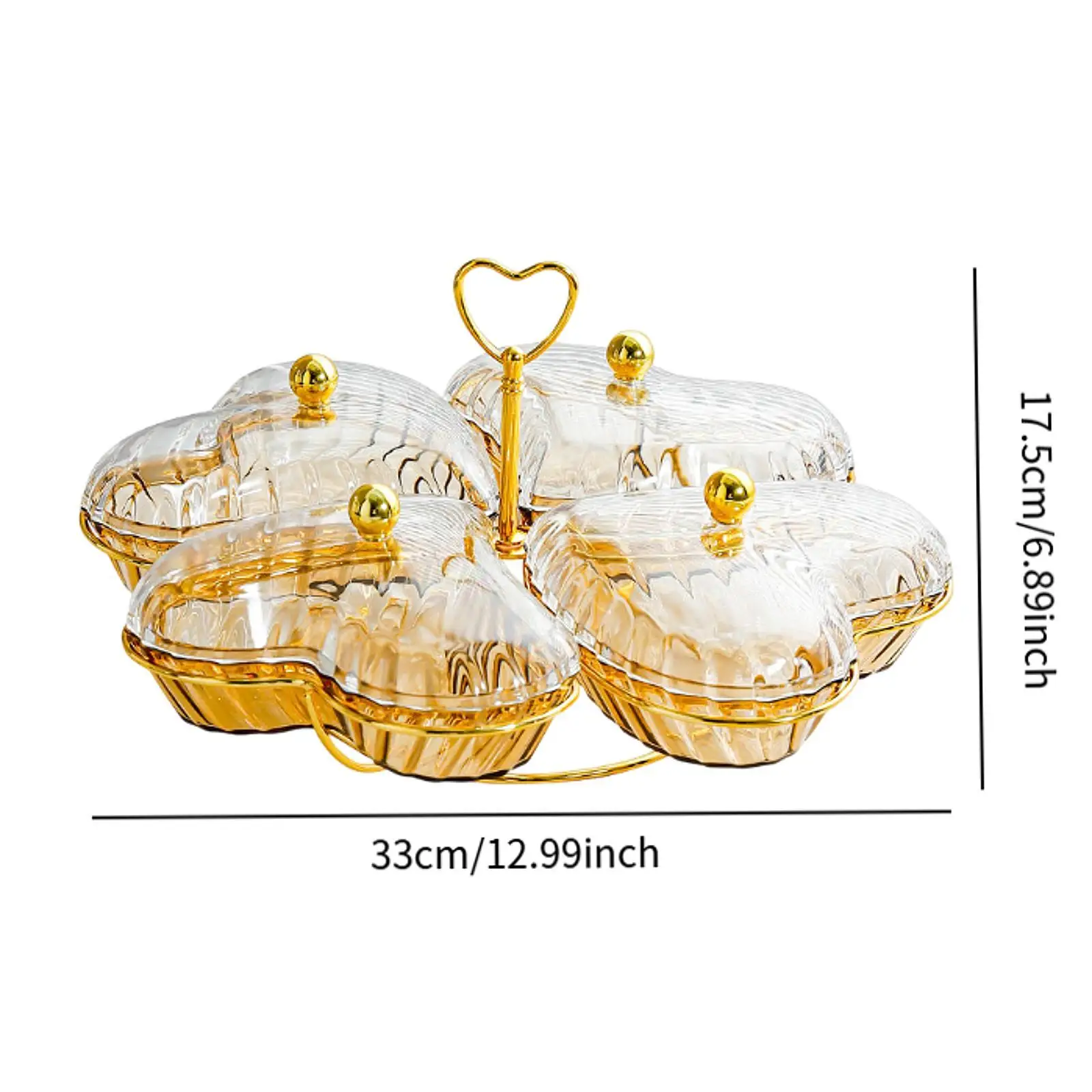 Vassoio per frutta secca Piatto per antipasti Piatto per noci di caramelle a forma di cuore con coperchio diviso