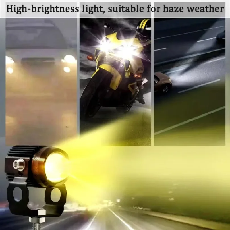 Heyword 1pc Motorcycle Mini  Light Dual Colo for Headlight Auxiliary Spotlight Lamp R ATV Scooter Moto Fog Light Accessories 12V