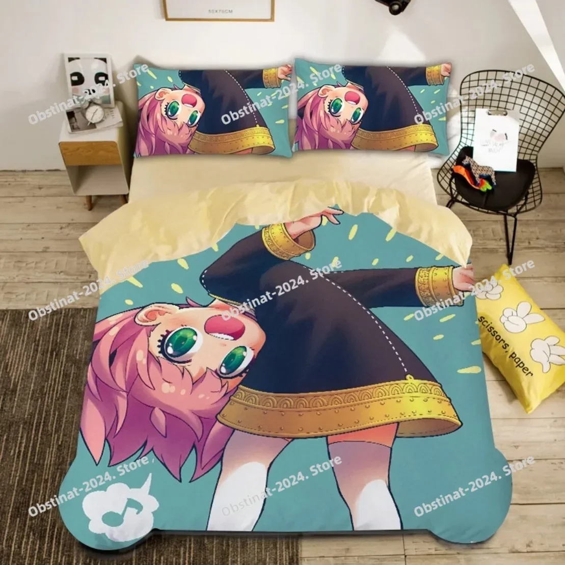 애니메이션 스파이 X 패밀리 침구 세트, 스파이 재미있는 아니야 프린트 베개 커버 포함 침대 이불 커버 부드러운 싱글 더블 퀸 슈퍼 킹 사이즈