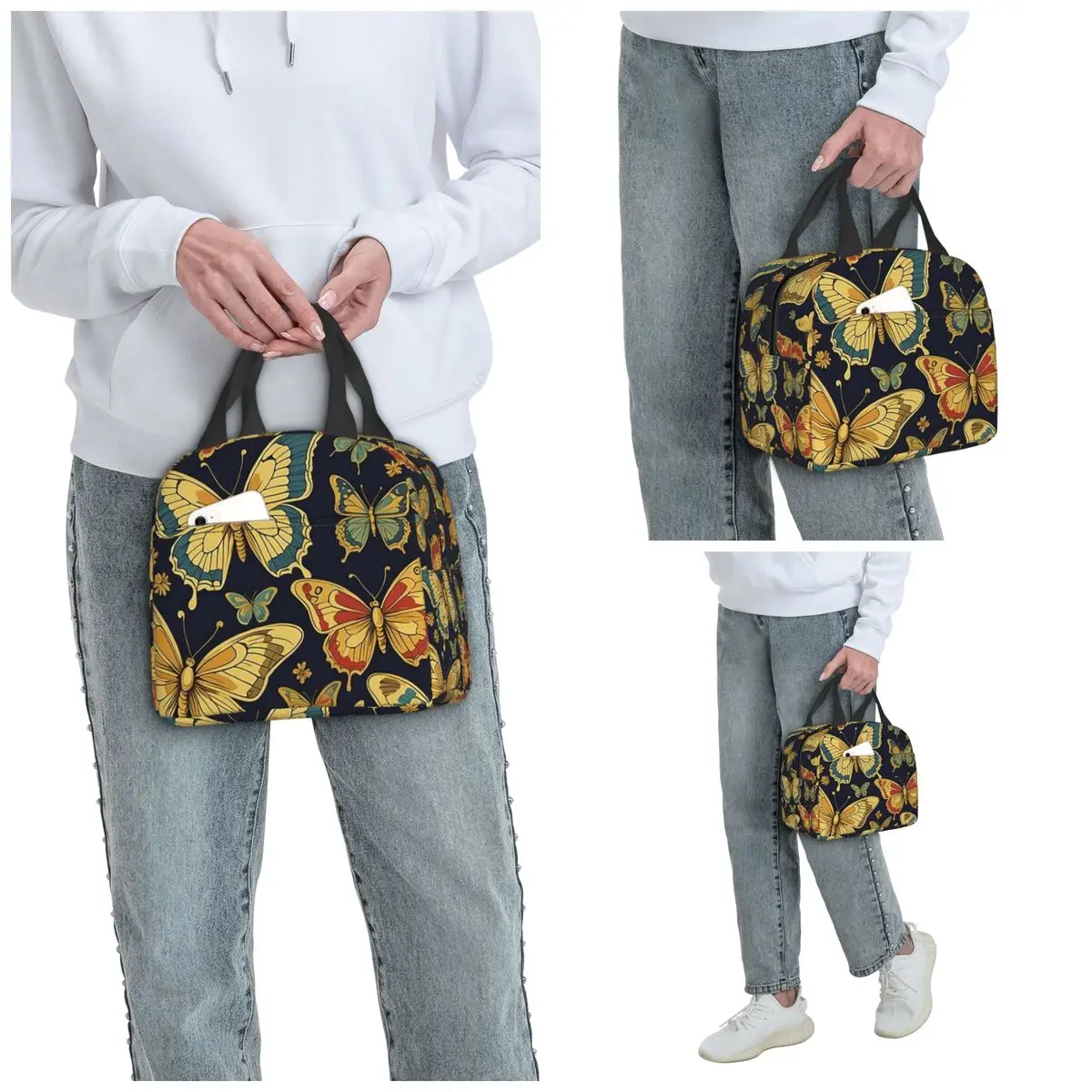 Colorful Butterfly Vintage Insulated Lunch Bag for Women Office Cooler Thermal Food Box Tote Portable Lunch Boxes Container