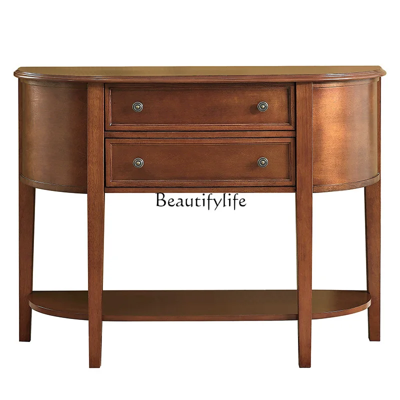 American modern semicircular entrance table simple solid wood corridor aisle locker