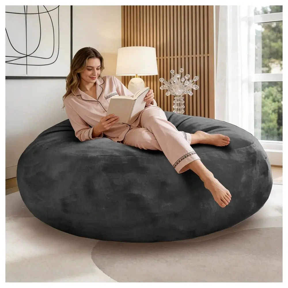 Giant Plush Bean Bag Chair, Vacuum Compressed Foam Filling, Detachable Fabric Cover For Living Room Bedroom Napping
