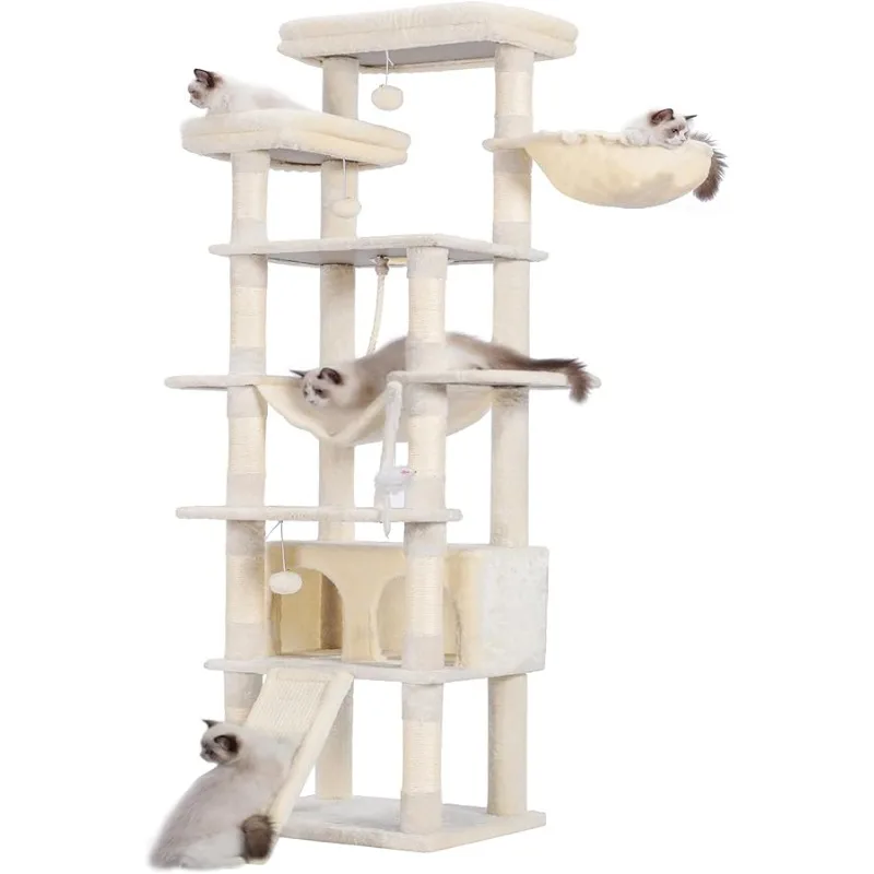 

Heybly Tall Cat Tree, 78-inch Multi-Level Cat Tower for Indoor Cats, 2 Widened Plush Perches Cat Condo with Scratching Board and