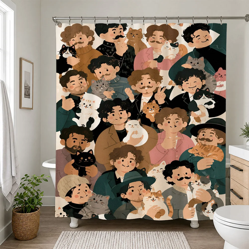 Cute Cartoon Dogs Group Family Shower Curtain Bathroom Decor Novelty Pet Lover Shower Curtain