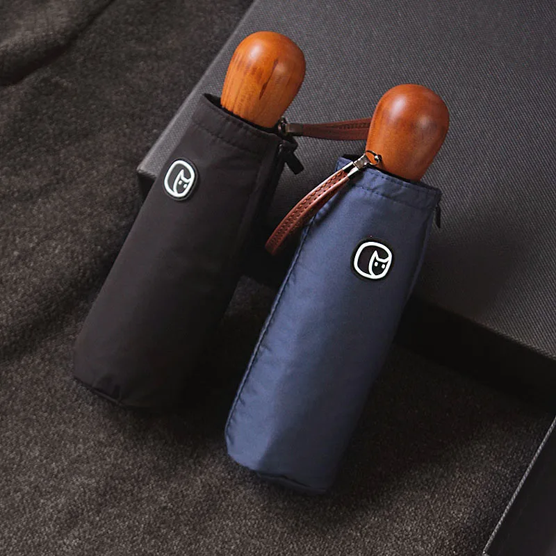 

Hippie Sle Sun Protection Umbrella Wooden Handle 400T Cloth No Glue UV Protection Windproof Manual Folding Umbrella for Adults