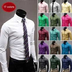 17 Colors Cotton Men Business Formal Long Sleeve Shirts Solid Slim Fit Full Casual Top Dress Shirt Red White Black Khaki Pink