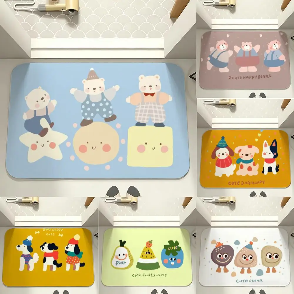 Cartoon T-Three Cute Fluffy Bunnies Floor Mat carpet diatom mud bathroom quick-drying absorbent floor mat household bathroom