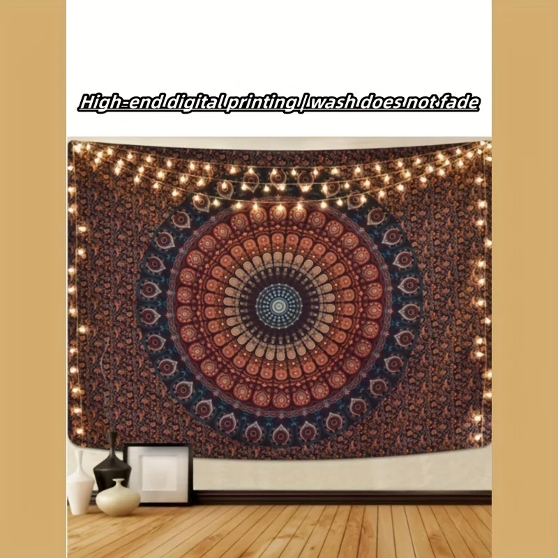 Mandala Tapestry Wall Hanging - Striped Knit Polyester, Fashion Theme Mandala Art, Transverse Orientation, Electricity-Free Deco
