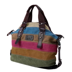 Nieuwe Aankomst Hete Dames Mode Handtas Patchwork Regenboog Één Schouder Canvas Messenger Tas Grote Capaciteit Reistas