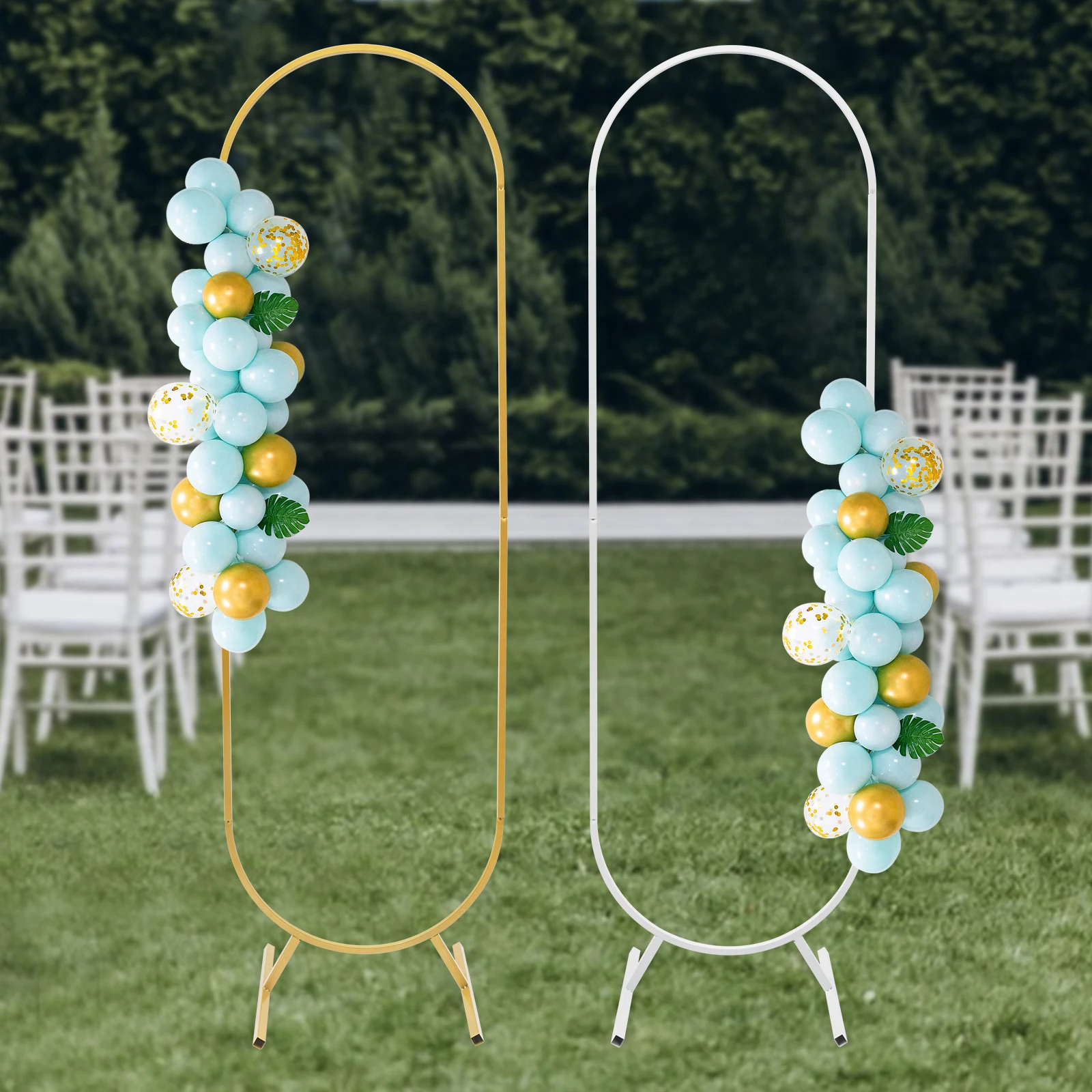 2m/6.56ft Arch Backdrop Stand Gold/White Wedding Balloon Arched Backdrop Stand Oval  Arch Frame for Ceremony Decoration  ﻿