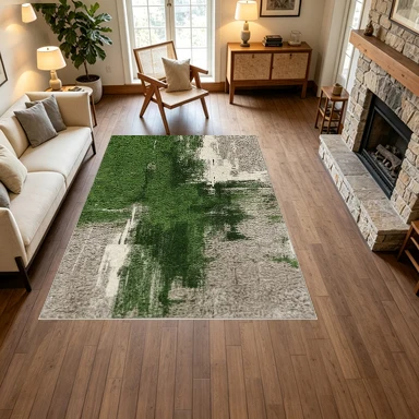 Vintage Green Paintbrush Strokes Abstract Pattern Carpet Distressed Texture Rug Floor Non-Slip Decorative Mat Home Use