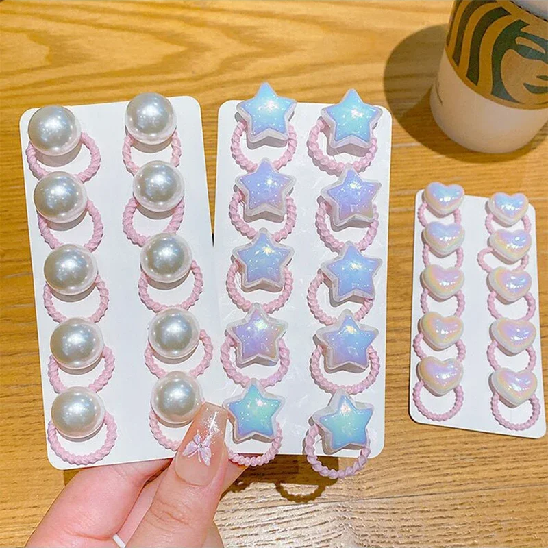 Cartoon Love Heart Star Elastici per capelli Elastico per bambini Corde per capelli per bambini Accessori 10 pezzi Fasce per capelli per bambina carina