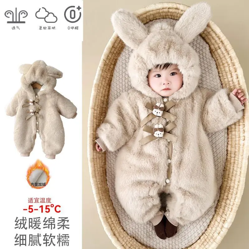 Autumn Winter Children Baby Girls Cotton Thick Cartoon Jumpsuits Single-Breasted Cute Floral Chic Baby Overalls Kids One-piece p