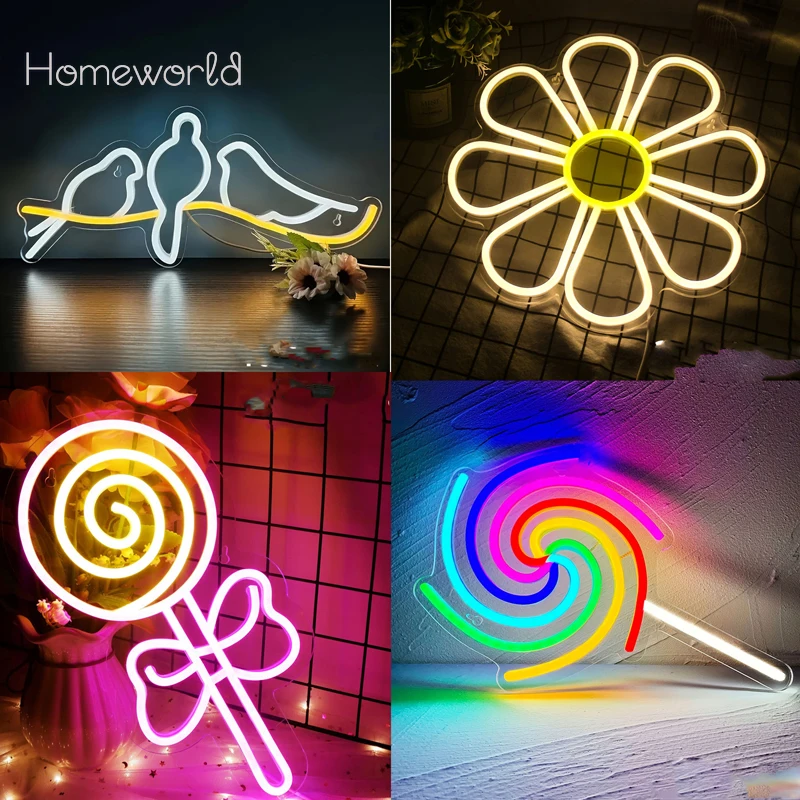 Lollipop and Flower LED Neon Sign  for Bedroom Living Room  Wall Decoration Party Club Office Bar Shop Decor Birthday Gift