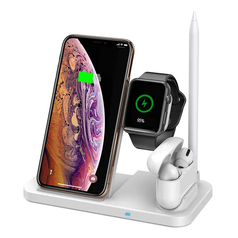 แท่นชาร์จไร้สายแบบชาร์จเร็ว Qi 15W สำหรับ iPhone 14 13 12X8 Apple Watch 4 In 1พับได้แท่นชาร์จสำหรับ Airpods 3 Pro IWatch