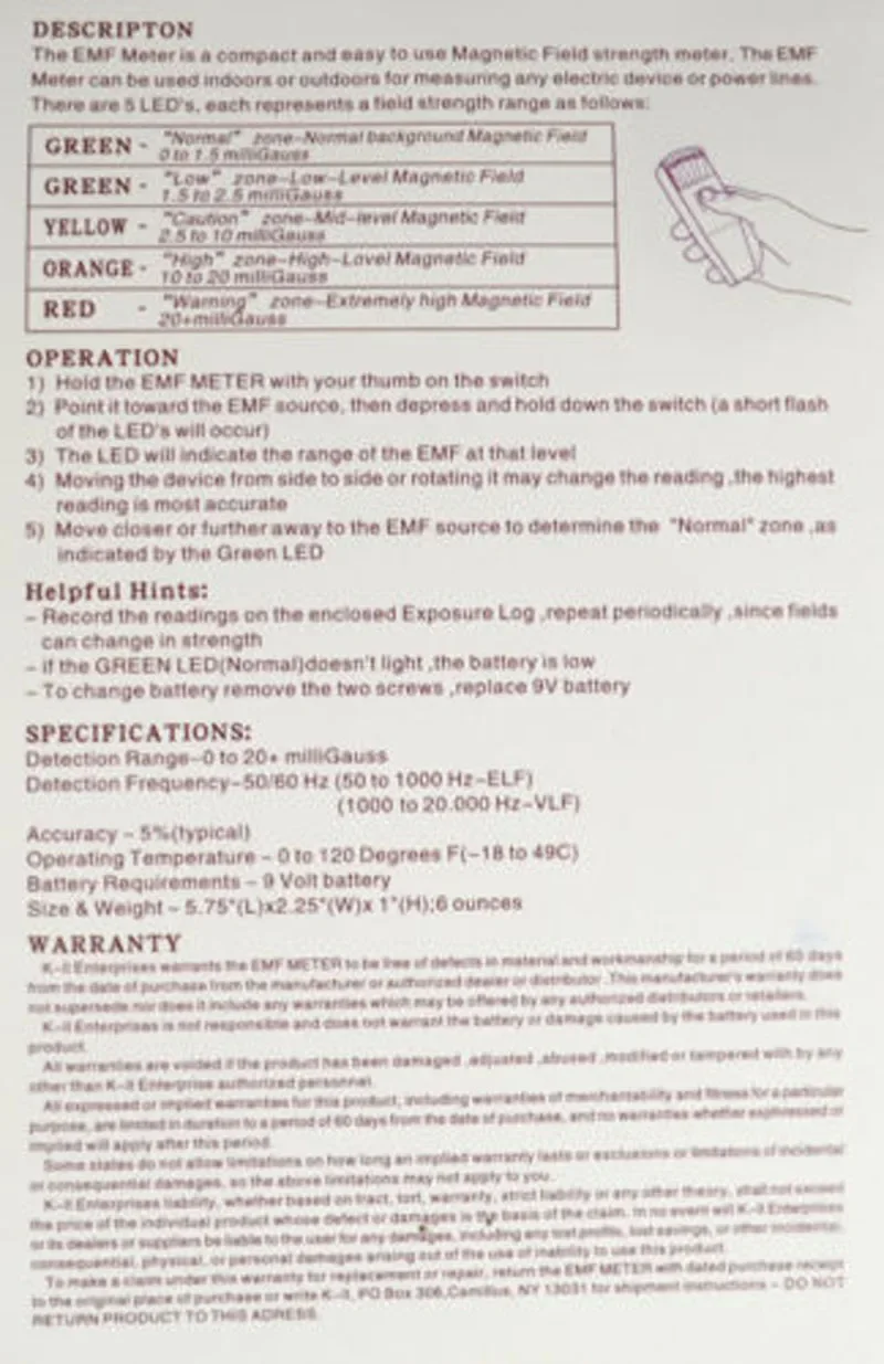 Medidor EMF de K-II electromagnético, Detector de radiación para electrodomésticos, dosímetro de emisión Blac