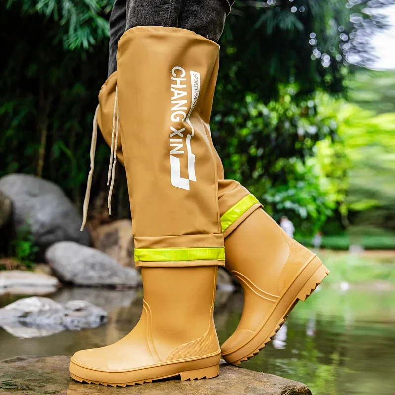 Männer Regen Stiefel Mode Knie Länge Regen Stiefel Im Freien Wasserdichte Angeln Gummi Galoschen Lange-Rohr Regen Boot Botas Lluvia hombre