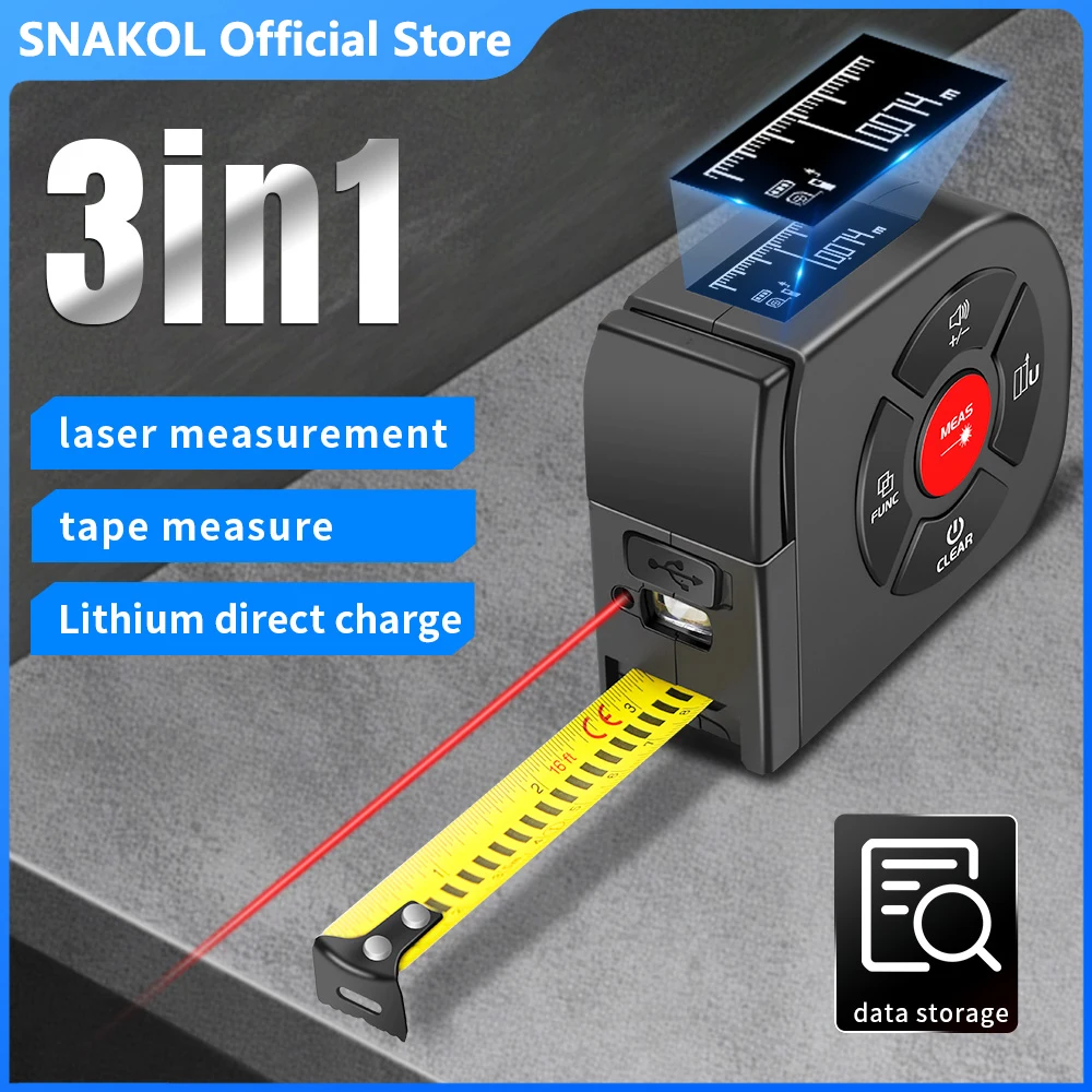 

Snakol Laser Tape Measure 2 In 1 Distance Meter Digital Tape Measure High Precision Range finder Ruler Measurement Tool
