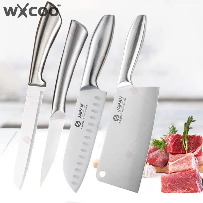 WXCOO All Steel Kitchen Knife Set Bread Cutting Professional 7inch Santoku Meat Cleaver Boning Knife Kitchen Accessories